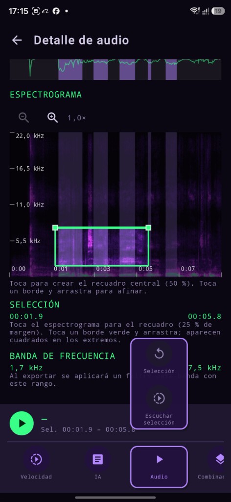 Espectrograma con selección de banda
