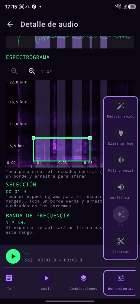 Herramientas de audio en Detalle